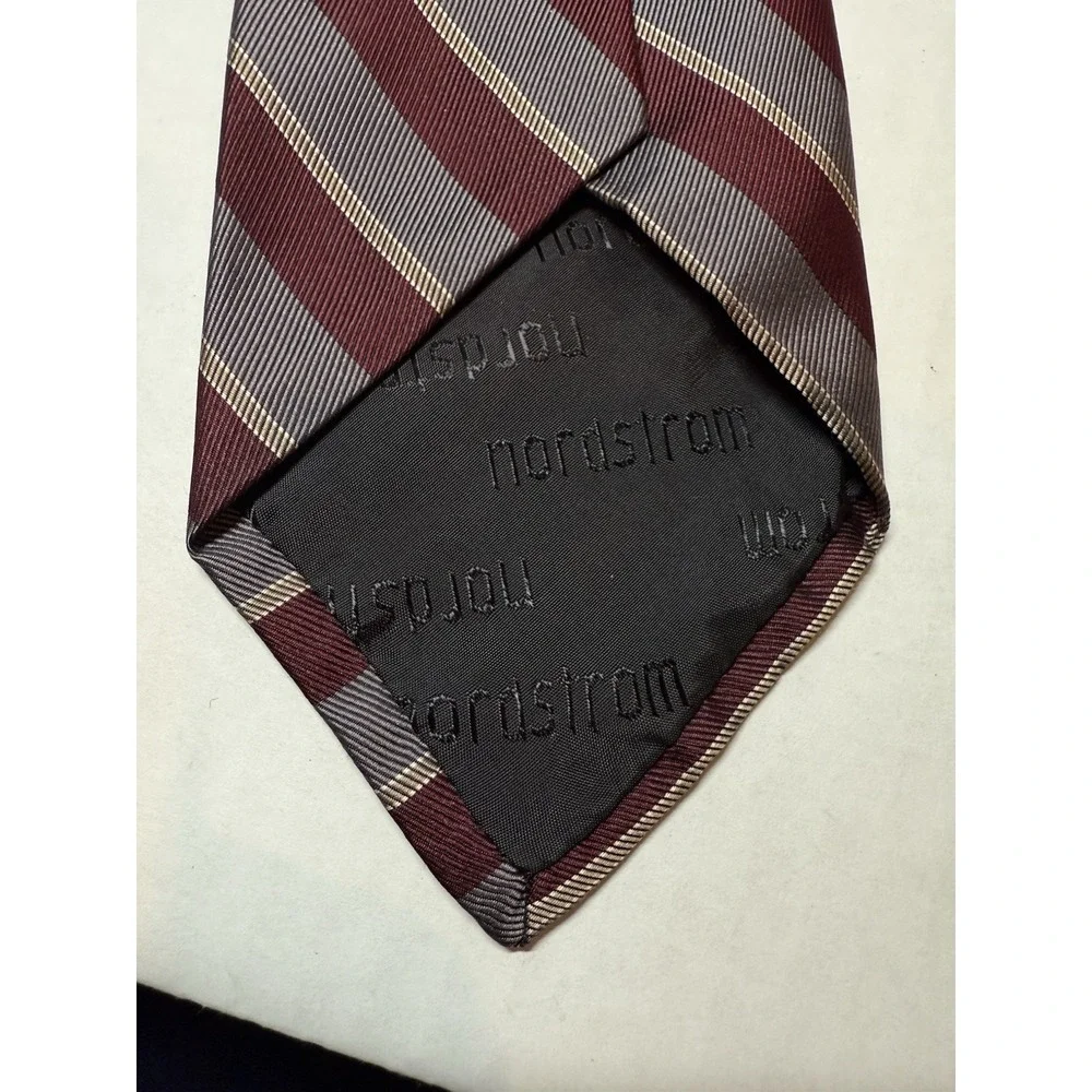 Vtg Robert Talbott Nordstrom Silk Tie Burgundy Gray Striped‎ USA 59.5